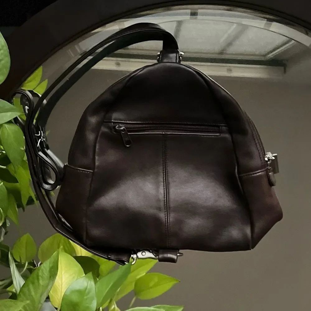 Tignanello Backpack Maroon Black Purse Bag Leather Pockets Red Small Adj…​ - Picture 2 of 11